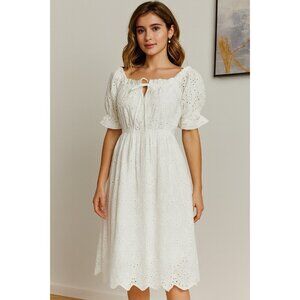 NWT STYLE KEEPERS WHiTE  COTTON EYELET MIDI DRESS  SIZE L #1060